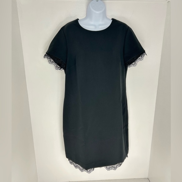 Banana Republic NWT Dress Black 10 Short Sleeve Eyelash Lace Trim Sheath Career - Picture 2 of 16